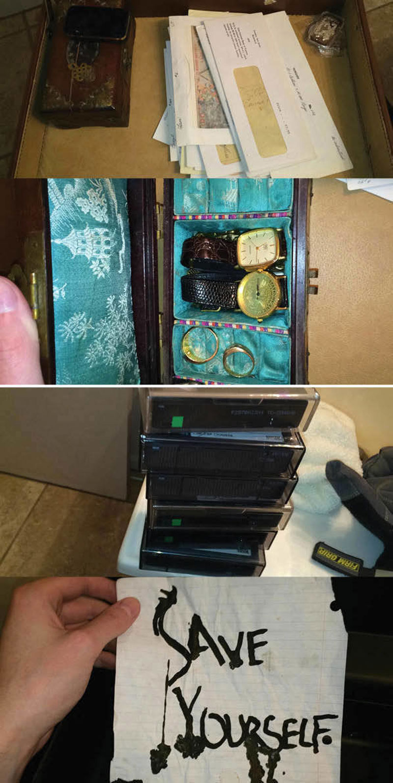 Bu kişi, “Kendini Kurtar” diyen bir notun yanında para, gümüş ve video kasetlerle dolu tüyler ürpertici bir evrak çantası buldu